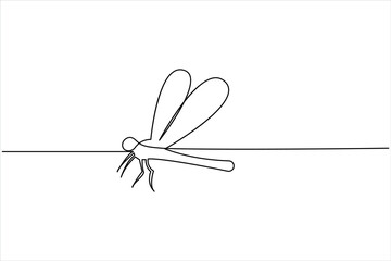 Dragonfly one line art drawing and insect minimalist style isolate outline vector illustration
