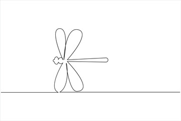 Dragonfly one line art drawing and insect minimalist style isolate outline vector illustration