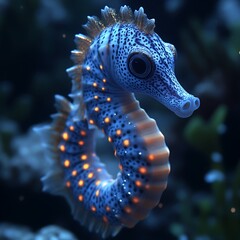 Obraz premium Enchanted Seahorse: Luminescent Blue, Detailed Design