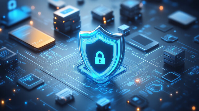 Digital security symbol and padlock icon, which represents the essence of protecting and securing digital assets and information against unauthorized access, cyber threats, and malicious activities an