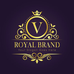 Letter V luxury gold logo concept
