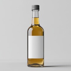 Fototapeta premium Blank white olive oil glass bottle mockup and blank white label filled, isolated on transparent background, 3D rendering