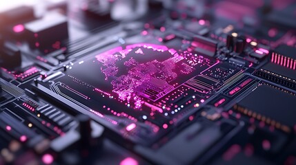 Global network data processing, futuristic circuit board