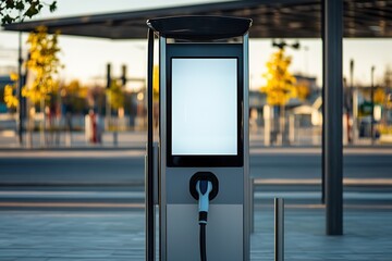 Electric car charging station with blank ad space