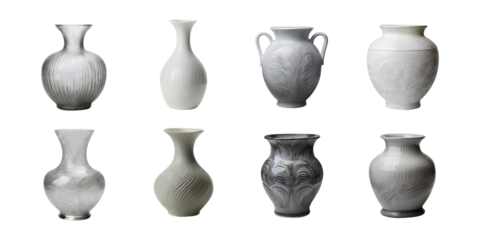 Elegant Collection of Abstract White Vases, PNG collection, set bundle, isolate on transparent or white background