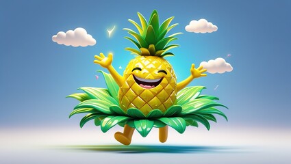 cute 3D rendering pineapple advertising character