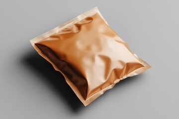 Brown blank packaging for snacks or food, foil package mockup template, isolated on transparent background, 3D rendering