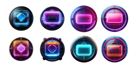 Colorful Neon Transparent Button Set for Backgrounds