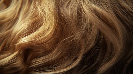Naklejka premium Close-up Abstract Texture of Light Brown Hair, Smooth Wavy Strands.