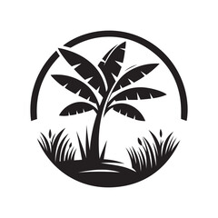 Banana Tree In Grass Vector Art & Illustration