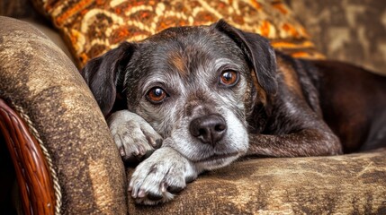Calm Dog Resting on Cushioned Chair in Cozy Room
