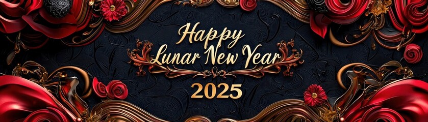 Ornate Design for Happy Lunar New Year Celebration with Rich Colors and Intricate Details in 2025