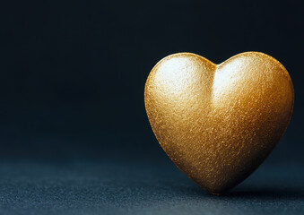 Golden heart on dark textured background Blank background space for text