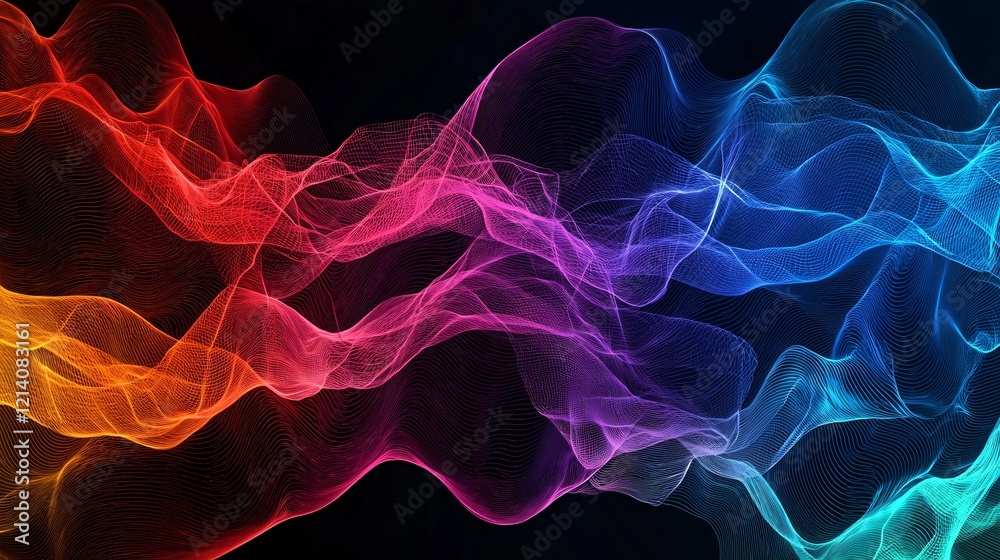 Sticker abstract colorful flowing waves dynamic energy rgb spectrum digital art background