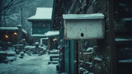 Snowy Mountain Village Mailbox Winter Scene