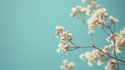 Delicate White Flowers Against a Teal Sky.