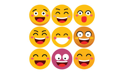 Smiling and Happy Emoji Faces Icon Set