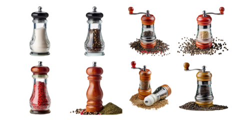 Stylish Salt and Pepper Mills on Transparent Background