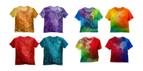 Colorful T-Shirts Displayed in Various Designs,PNG set collection, isolated on transparent background