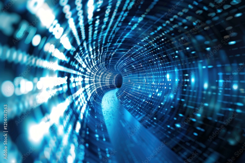 Poster binary code forming a tunnel with data traveling at high speeds