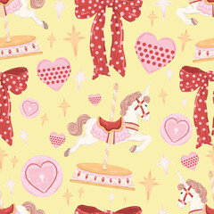 Unicorn Carousel Seamless Pattern