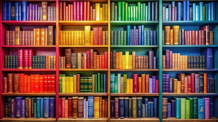 Colorful Bookshelf, Vibrant Display, Artistic Books