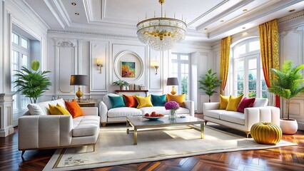 Fototapeta premium Eclectic Luxury Living Room - Bright & Stylish Interior Design
