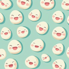 A vibrant, childlike seamless pattern featuring a smiley emoji, with adorable, colorful cartoon characters in the background.