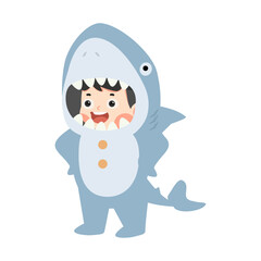 Cartoon little kid characters in shark costume