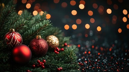 Festive Christmas Ornament Decor Red Gold Glitter Lights