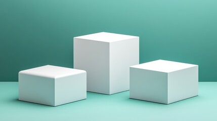 Minimalist White Cubes on Teal Background.