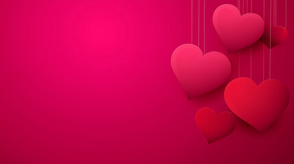 Heart shapes hanging in a romantic mood on a crimson background for Valentine's Day