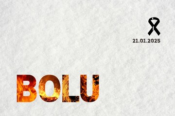 Illustration of Bolu Kartalkaya hotel fire disaster on 21 January 2025 TURKEY snow background with flame details