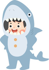 Cartoon little kid characters in shark costume