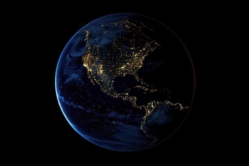 Night Earth, North America, city lights, space, globe, dark background, planet, education