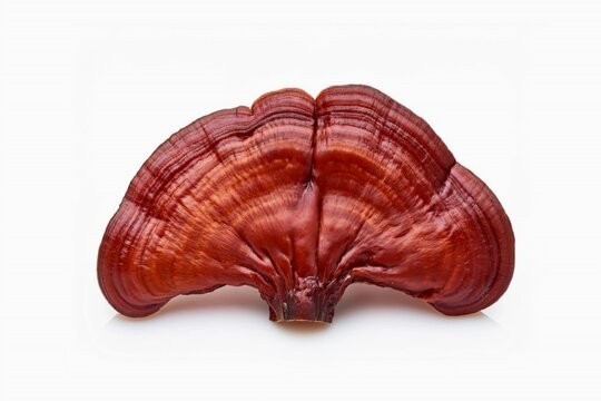 Red reishi Mushroom (Lingzhi) isolated on white background with clapping path full of depth 