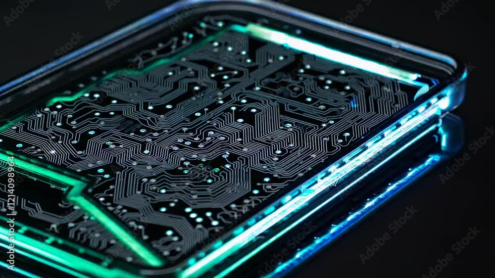 Fototapete exploring innovative circuit board designs with glowing elements for technology enthusiasts