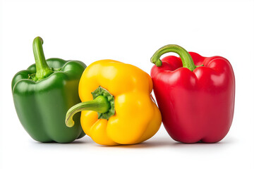 Bell peppers (red, green, yellow), isolated on white background