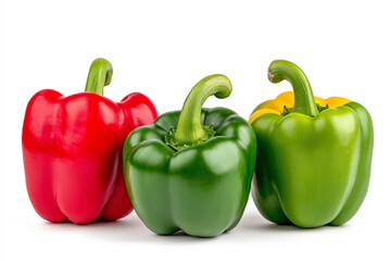 Bell peppers (red, green, yellow), isolated on white background