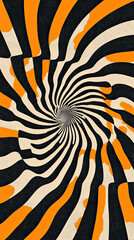 Abstract Swirling Spiral with Black, Orange, and Beige Wavy Patterns