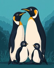 Obraz premium Majestic Penguin Family Antarctic Scene Wildlife Nature Illustration