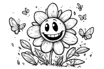 Obraz premium Smiling Flower with Butterflies