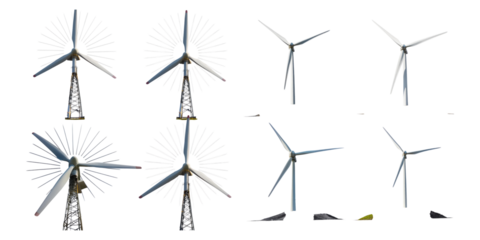 Array of Wind Turbines in Various Angles and Designs, PNG collection, set bundle, isolate on transparent or white background