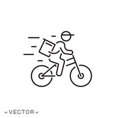 Obraz premium courier on bicycle icon, express delivery in home, thin line symbol concept isolated on white background, editable stroke eps 10 vector illustration