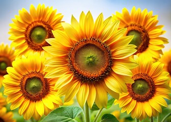 Fototapeta premium Sunflowers Isolated White Backgrounds, Bright, Detailed, High Quality