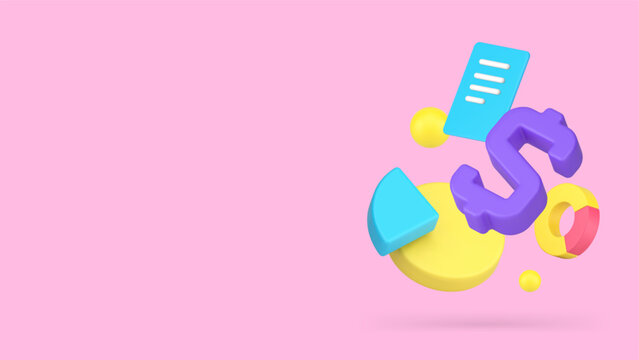 Financial analyzing budget money statistic accounting banner copy space vector illustration. Currency dollar finance analysis banking earnings expenses income wealth checking chart diagram report