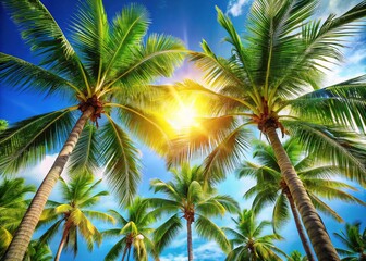 Fototapeta premium Tropical Palm Trees Azure Sky Stunning Scenery