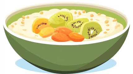 Oatmeal breakfast bowl with kiwi and apricots.