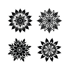 Set of ornamental flowers design elements vector silhouette illustration