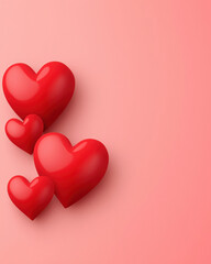 Red hearts on pink background with space for text Blank background space for text